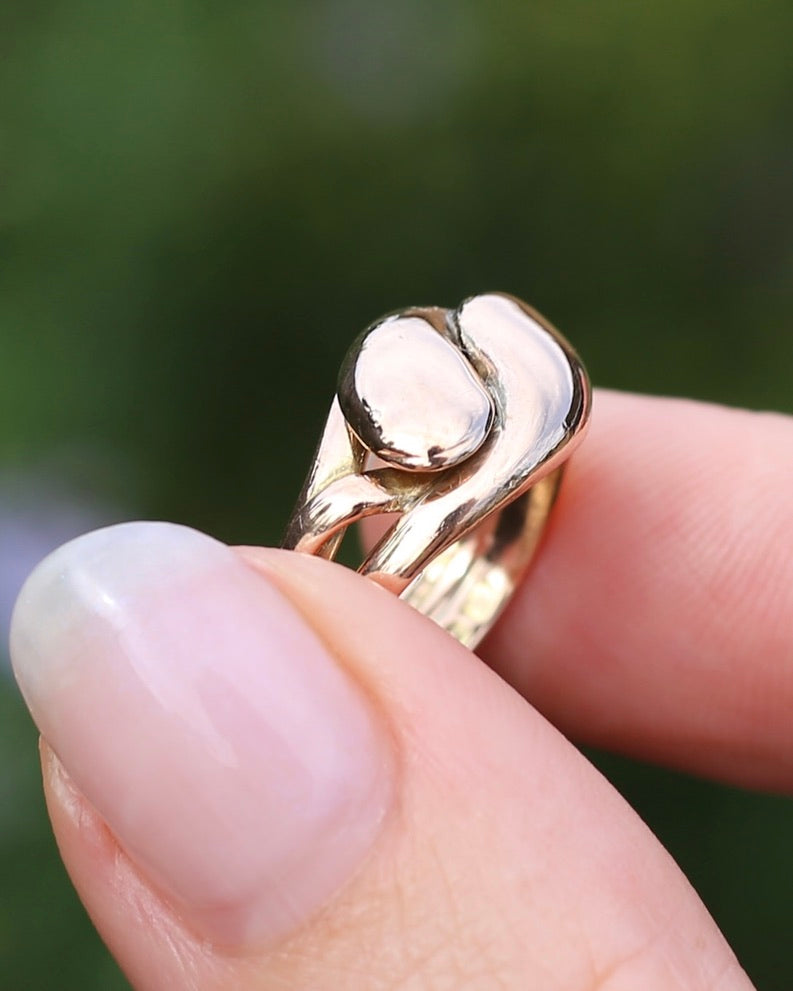 Antique 1907 Birmingham Made Double Snake Ring, 9ct Old Rosey Gold, size I1/2 or 4.5, 3.22g
