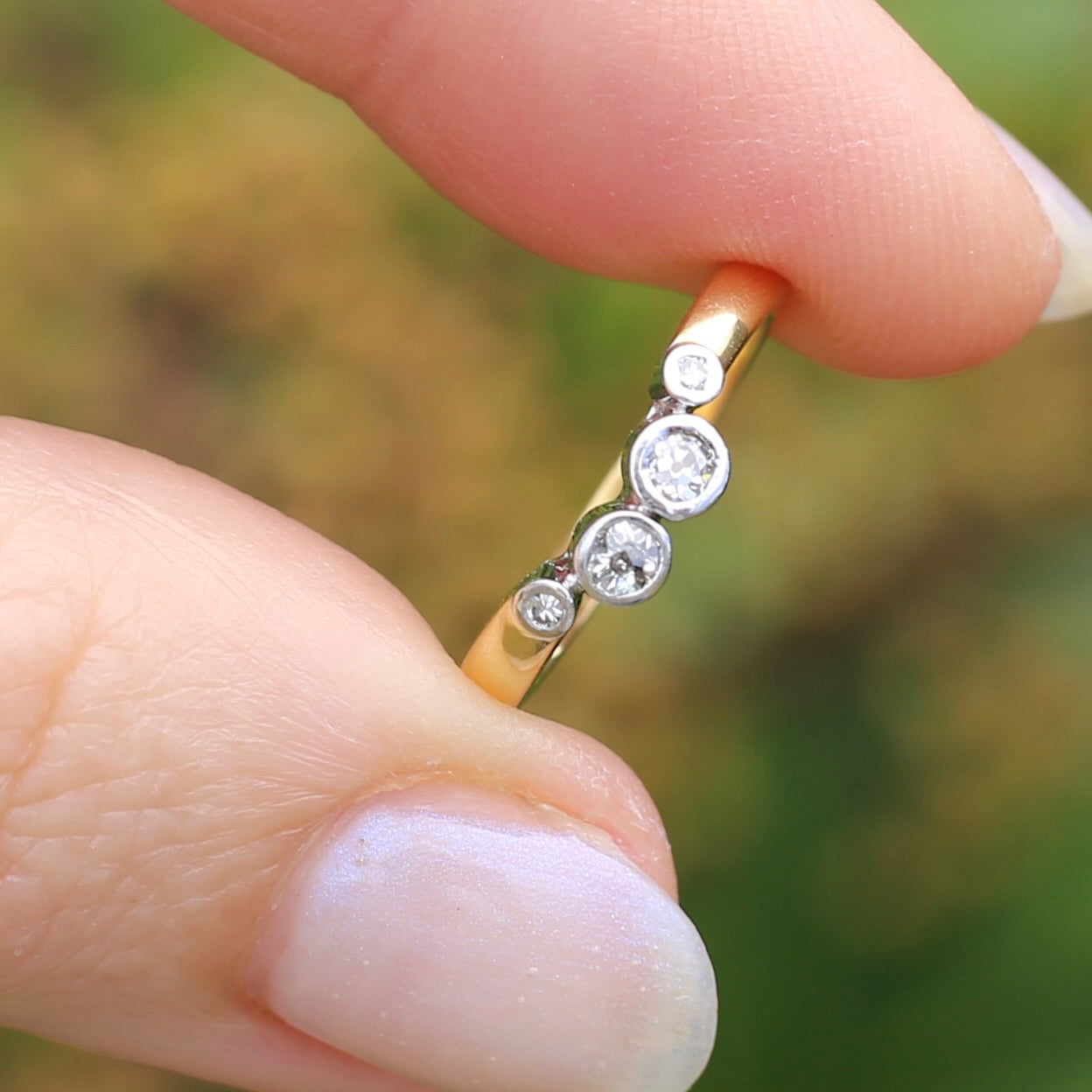 Old Cut & Single Cut Diamond in Modern Made Bezel Set Curved Band, 18ct Yellow and White Gold, size K or 5.5