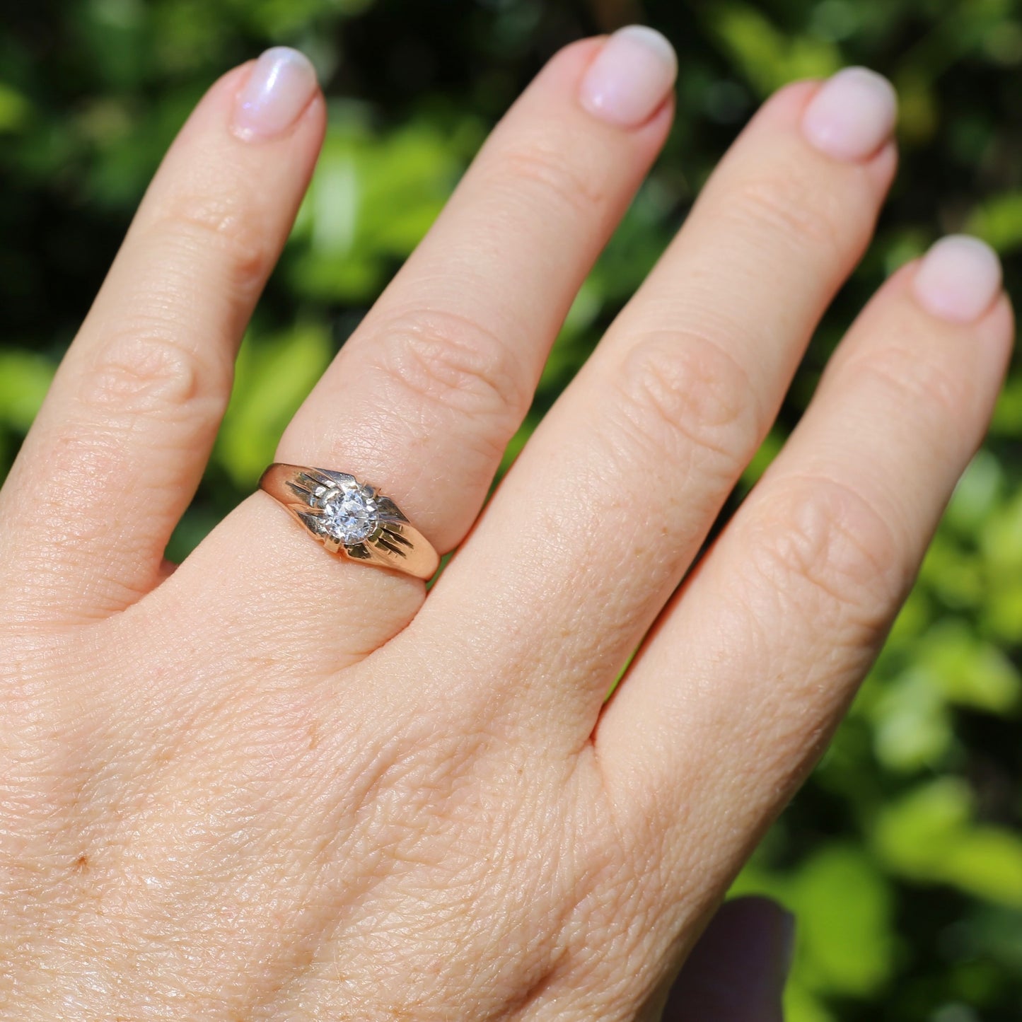 Hand Cut White Sapphire in 15ct Old Gold Ring, size N1/2 or just under 7