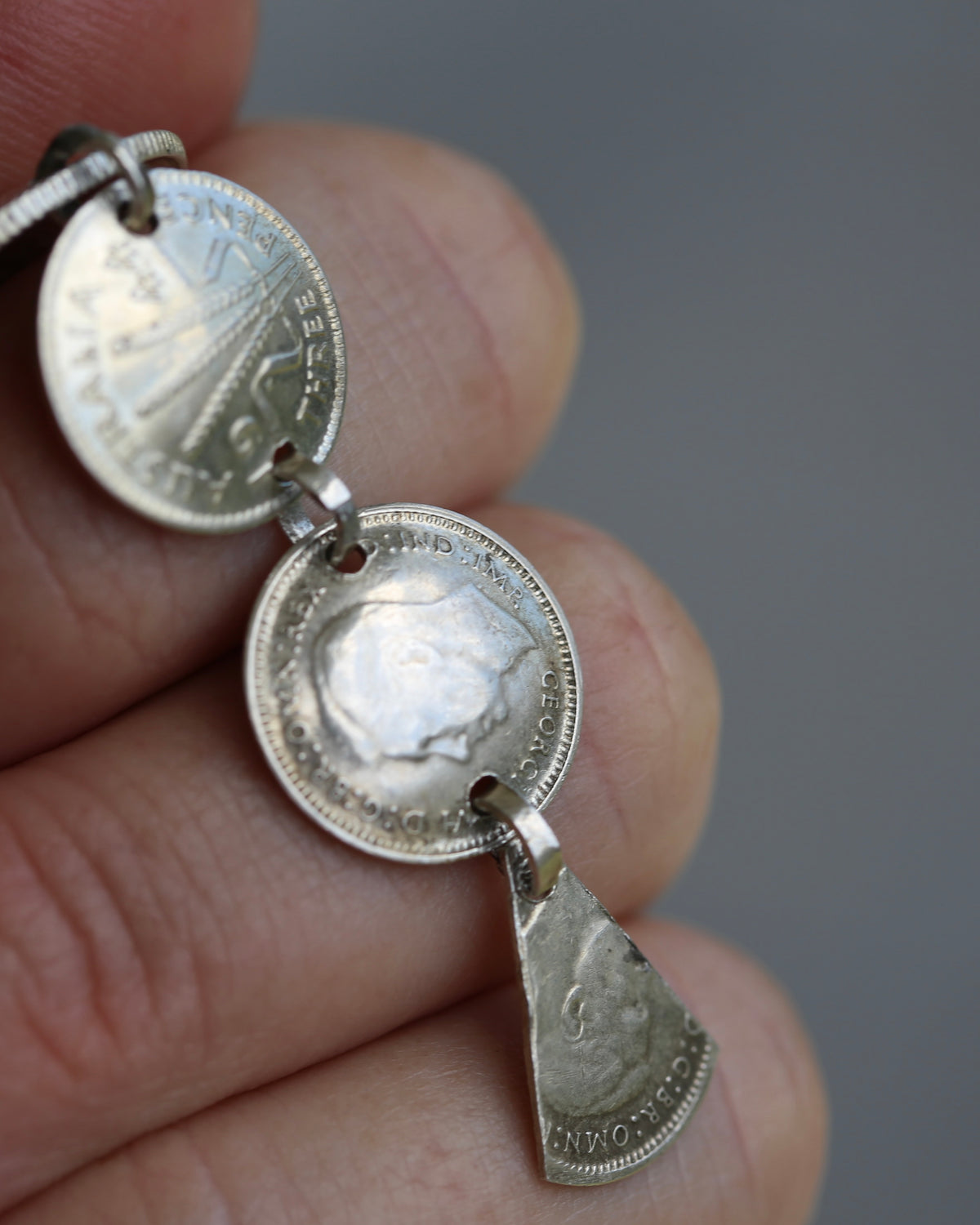 WWII Lucky Sixpence and Threepence Bracelet - coins 1938, 1942, 1943, 1944, 92.5% silver, 17.5cm or just under 7 inches, 19.83g