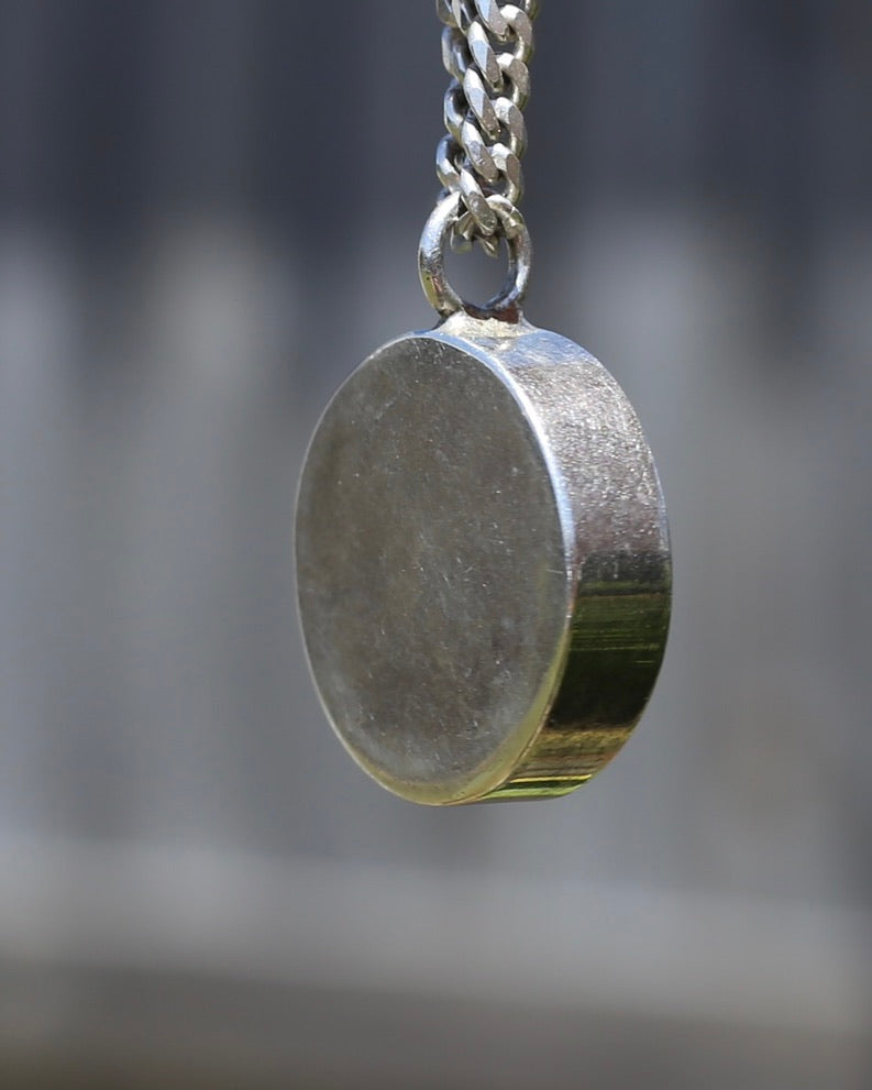 Vintage Chunky Black Agate and Silver Pendant, 13.2g