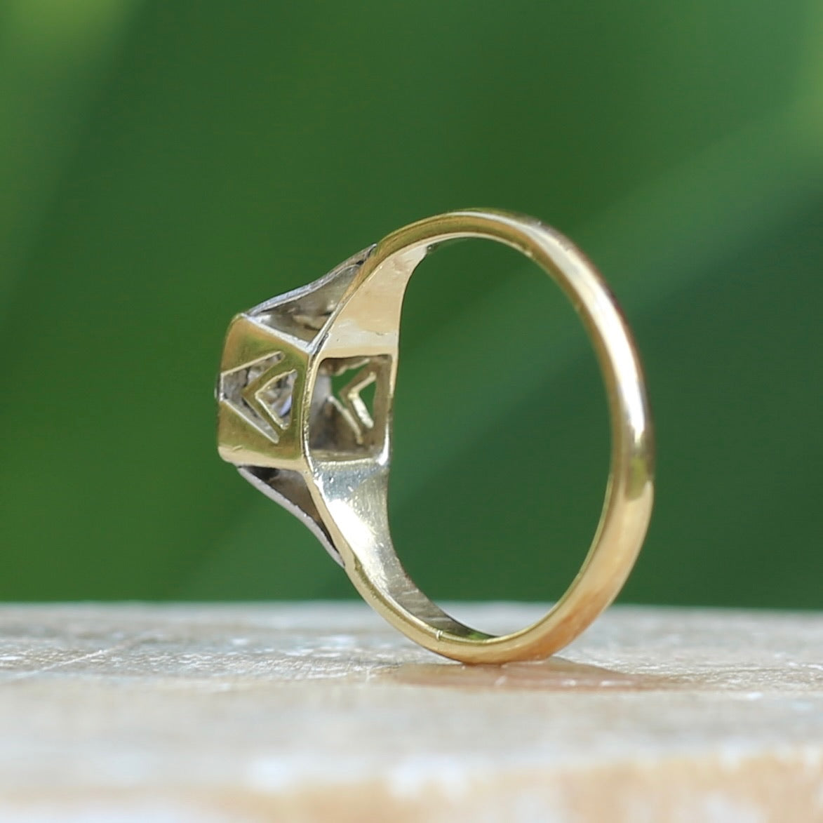 1930s Art Deco Inspired Platinum and 18ct Gold Solitaire Ring, size N or almost 6.75