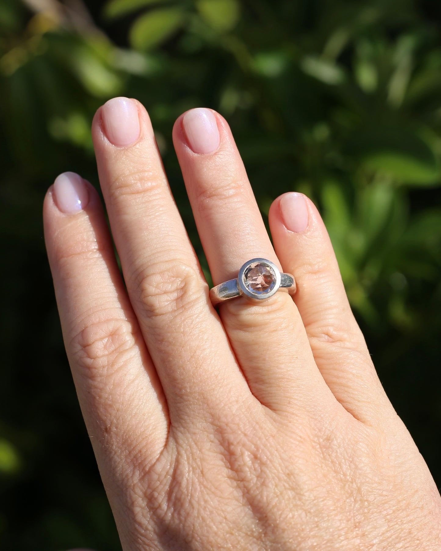 Bjorg Jewellery Inverse Set White Spinel Ring, Chunky Handmade Sterling Silver, size 6.5 or just under N