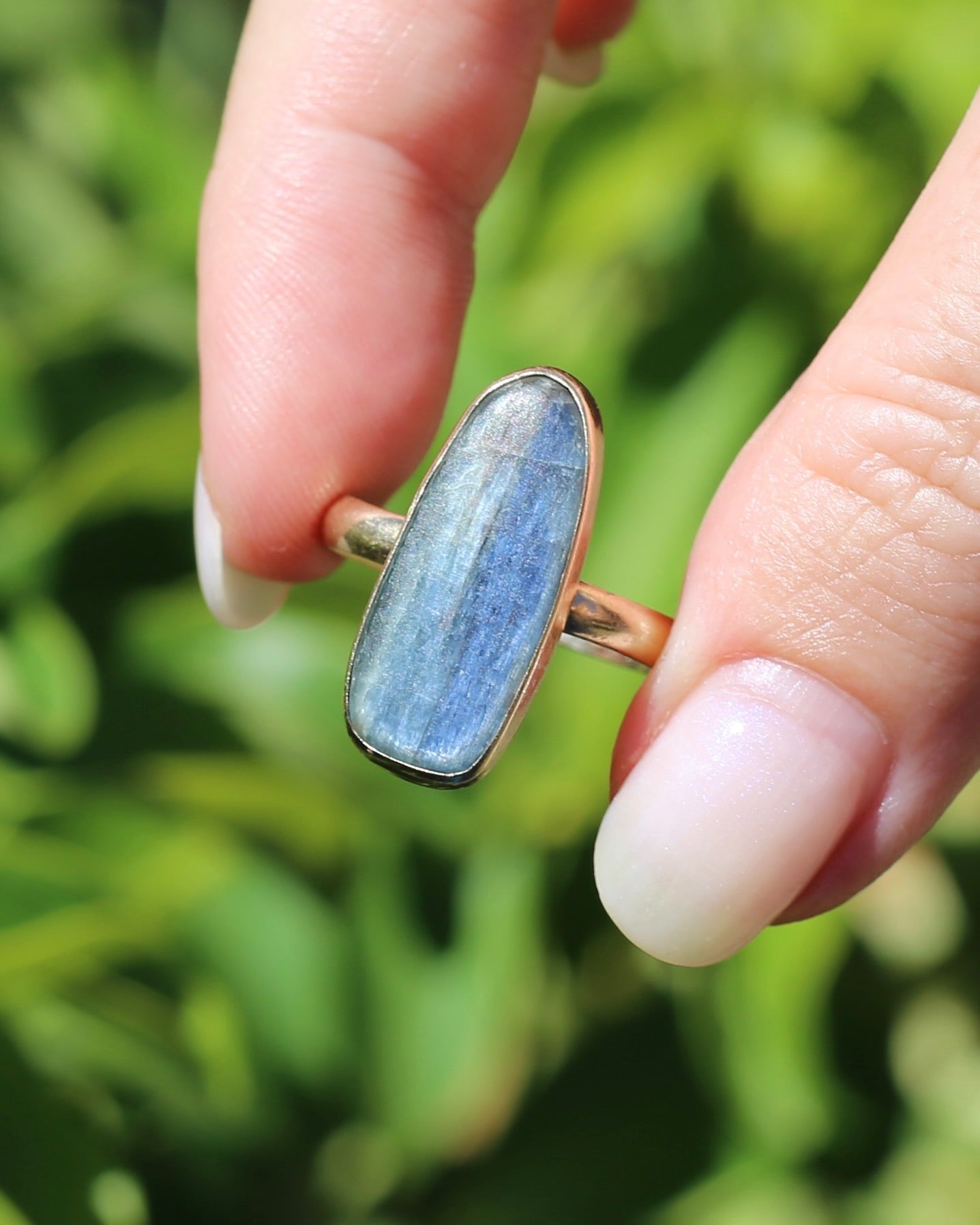 Rustic Freeform Labradorite Cabochon in Bezel Setting, 9ct Yellow Gold, size X1/2 or 11.75