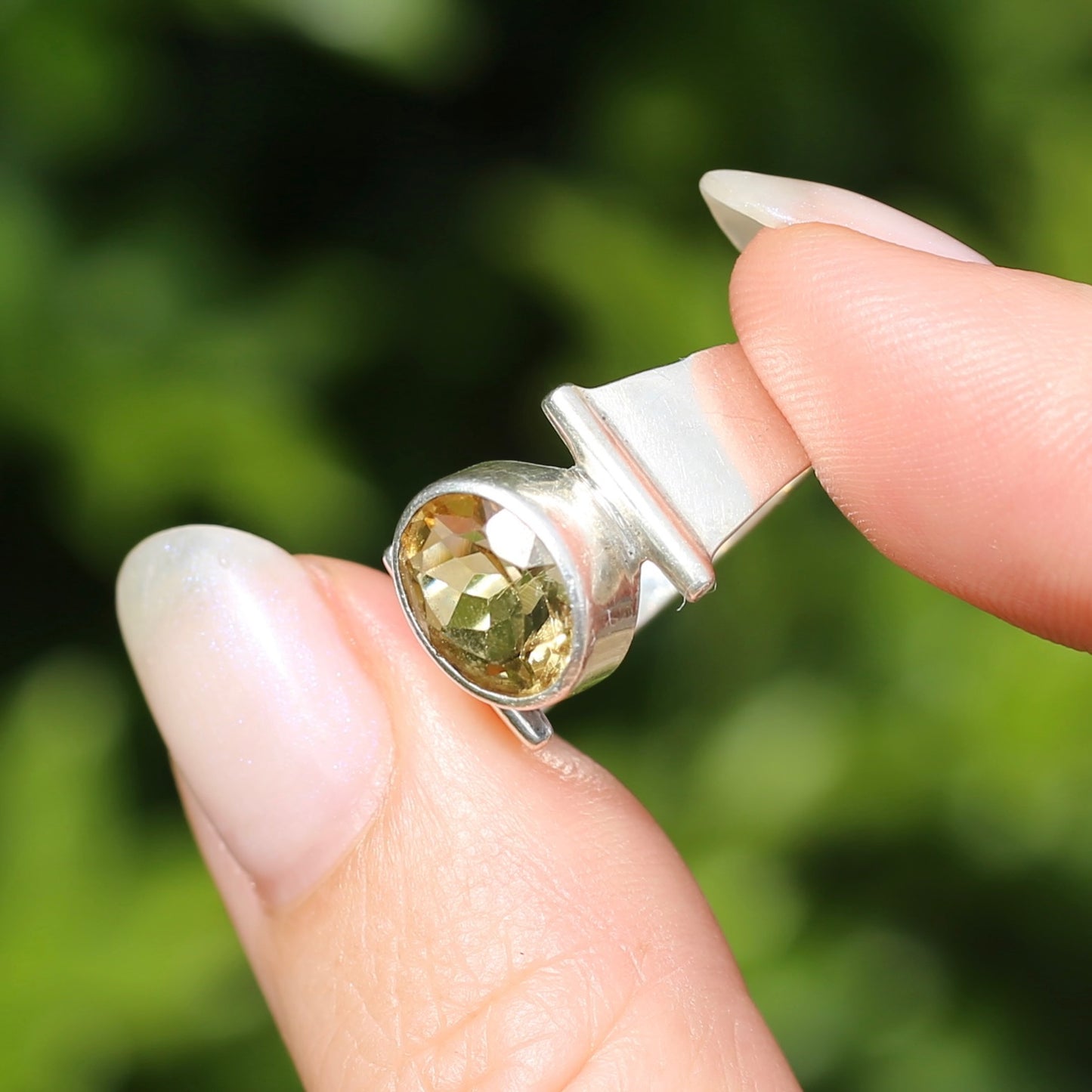 Bezel Set Oval Citrine Ring with Bar Shoulders, Sterling Silver, fits like size R