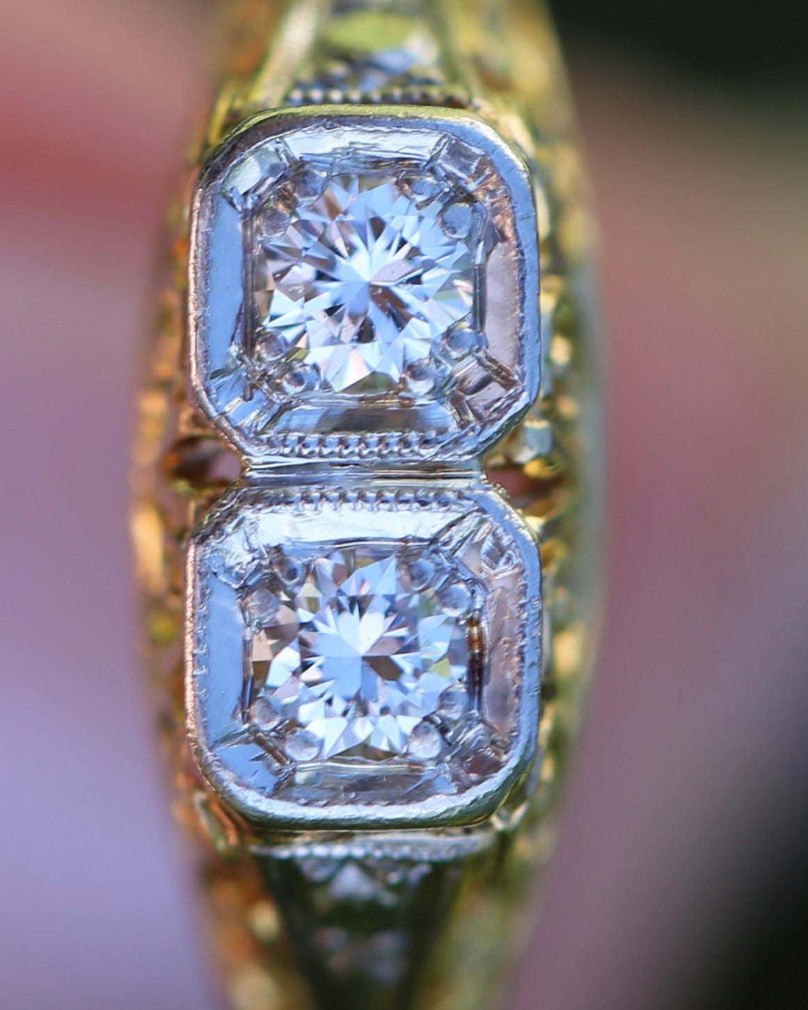 Circa 1910 Antique Toi Et Moi Transitional Cut Diamond Ring, 18ct Yellow Gold and Platinum, size N or just over 6.5, 2.42g, with valuation