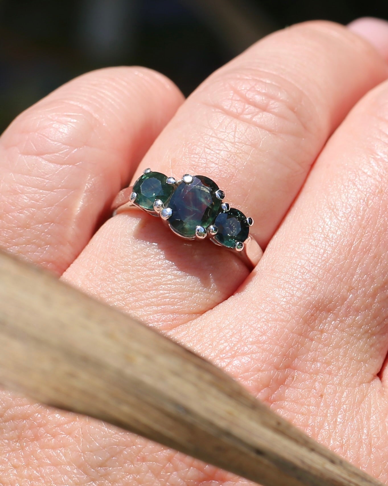 2.38ct Australian Sapphire Trilogy, Sterling Silver, size N1/2 or 7, 3.6g