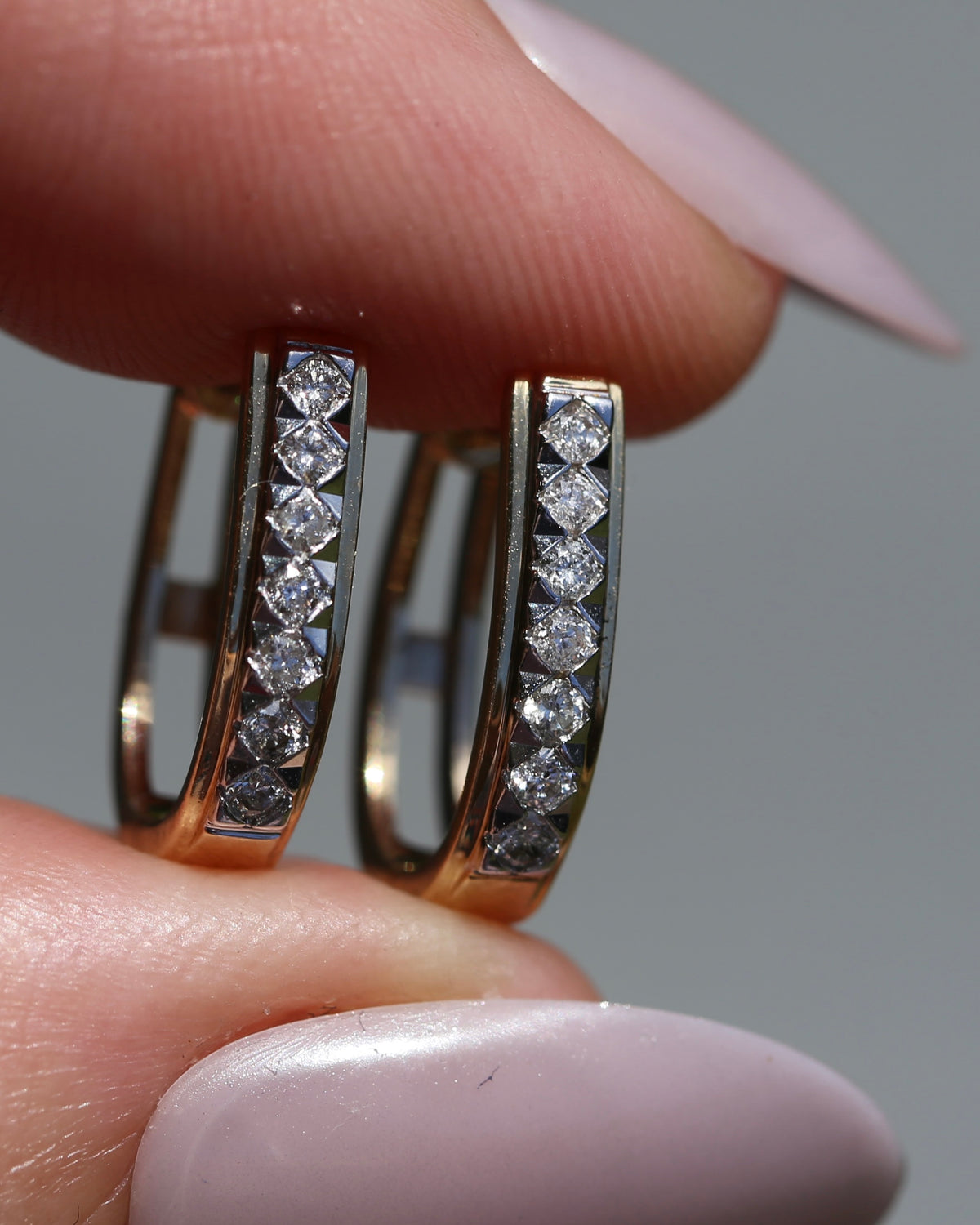 Mixed Metal Natural Diamond Huggies, 10ct Yellow and White Gold, 16 x 3.4mm, 2.45g