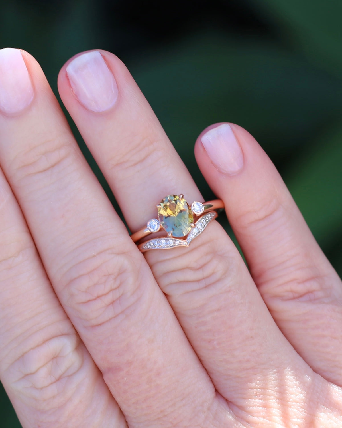 Bead Set Natural Diamond Wishbone Ring, 9ct Rose Gold, size J or 4.75, 1.7g