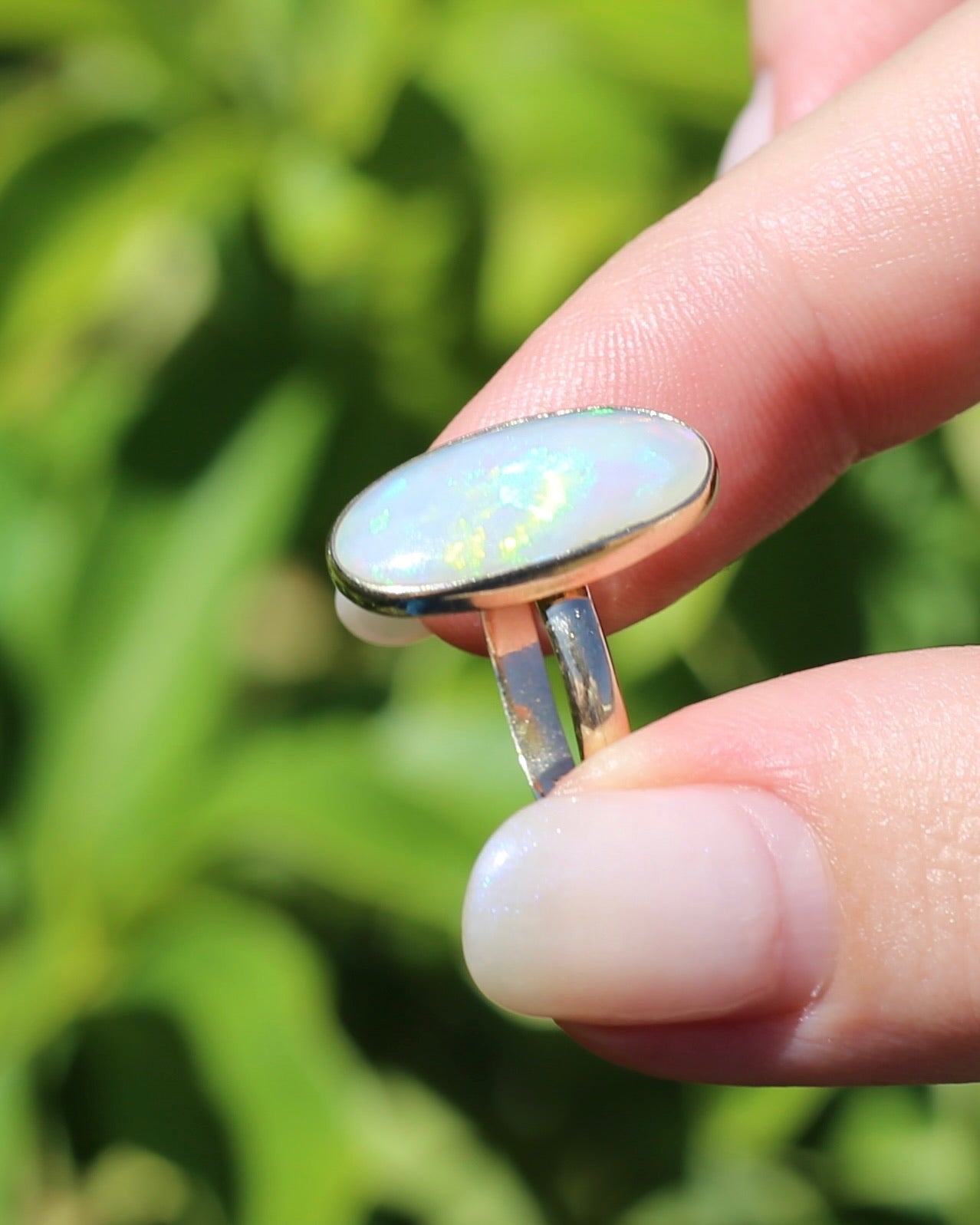 Crystal Opal Cabochon, Low Profile, in Bezel Set 9ct Yellow Gold, size T1/2 or 9.75