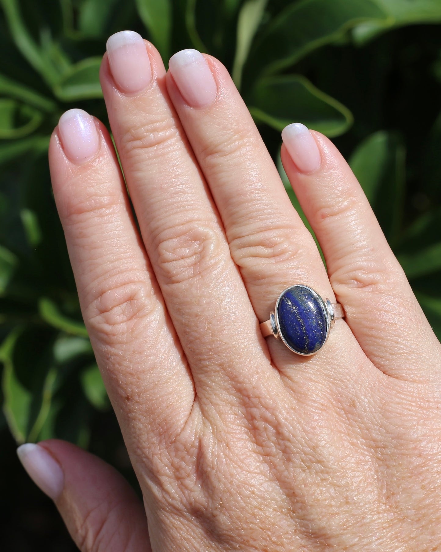 Lapis Cabochon in Silver Bezel Setting, Sterling Silver, size P1/2 or just under 8, 4.9g