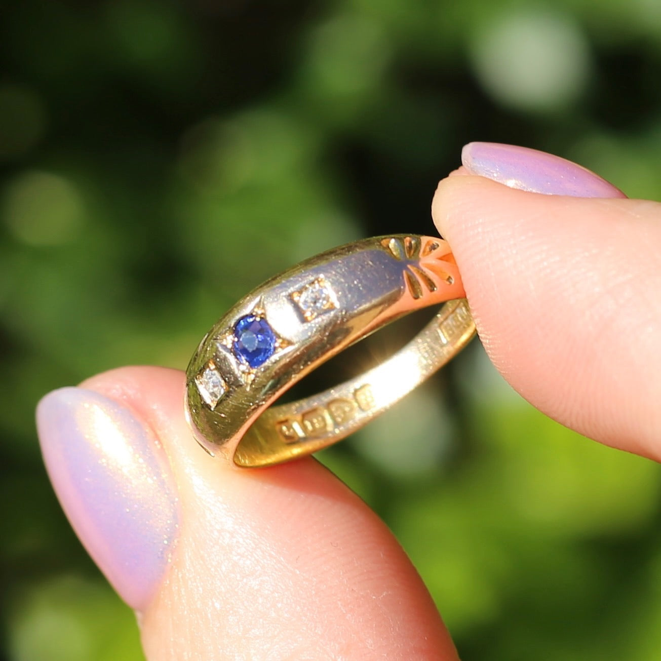 1896 Old Cut Sapphire and Diamond Gypsy Set Ring, 18ct Yellow Gold, size N or 6.75