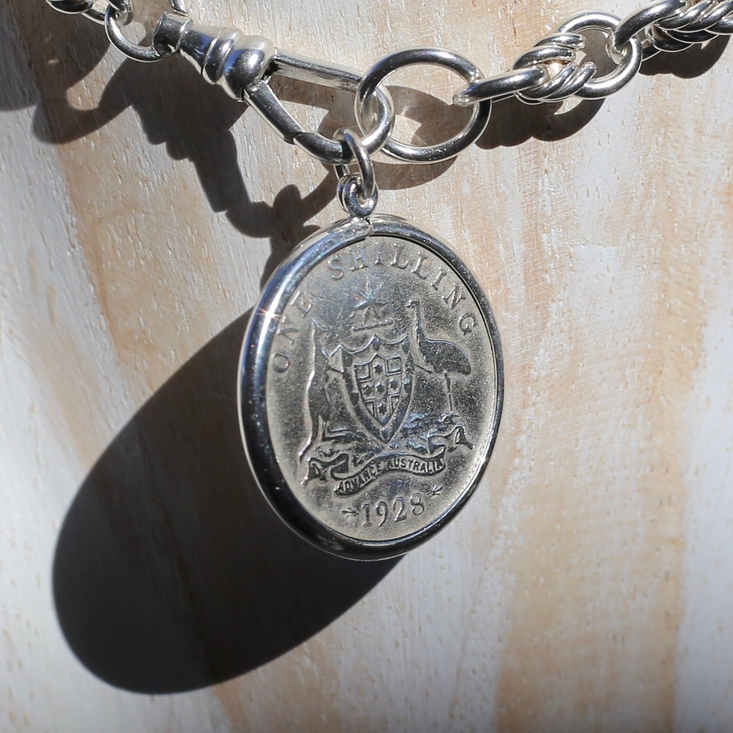 Australian Sterling Silver Shilling Pendants 1928 1931 and 1935, in Silver Bezel Frames, 6.6g