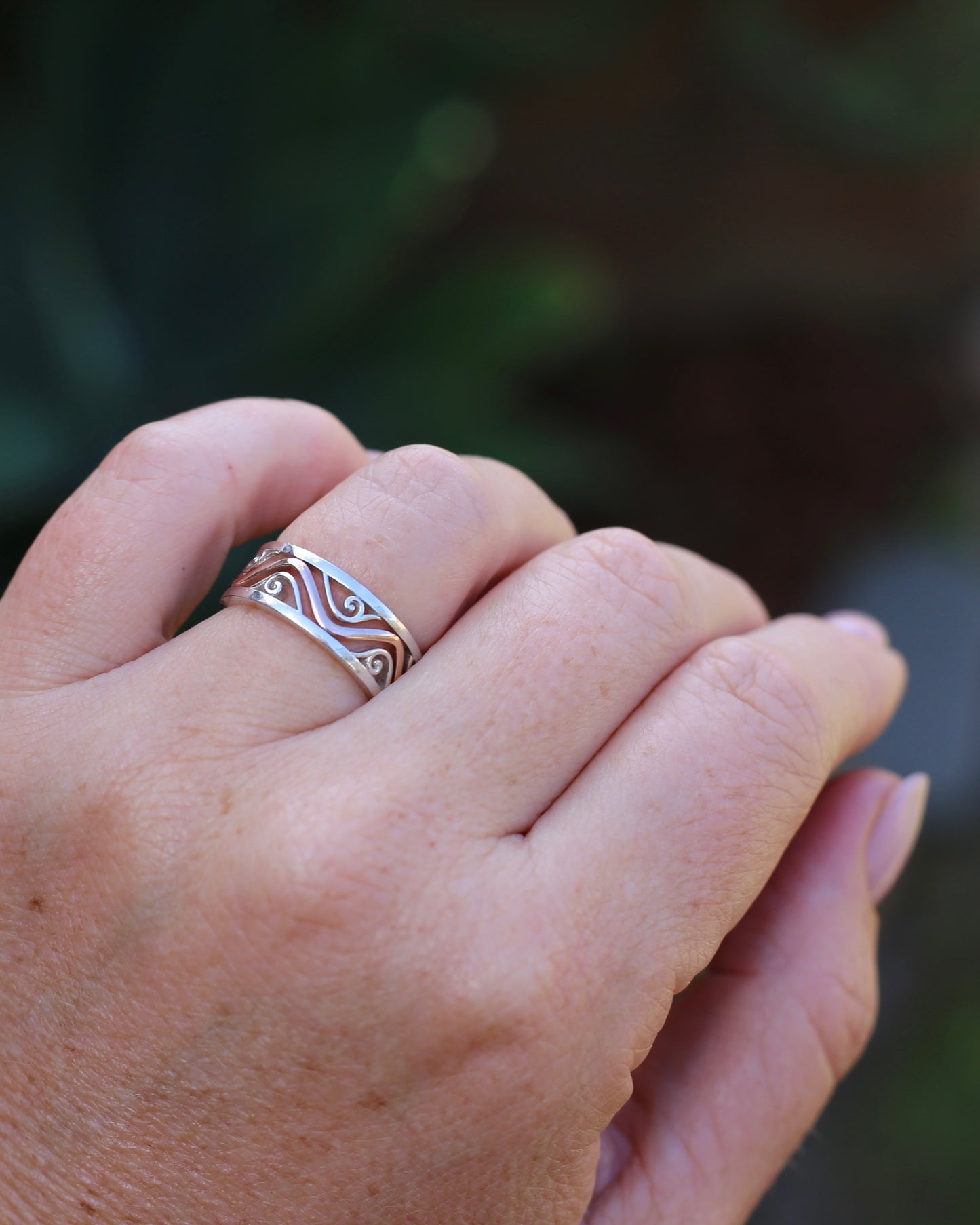 Silver and Rose Gold Filigree Swirl Band, Sterling Silver and 9ct Rose Gold, size P or 7.5 (fits more like an O)