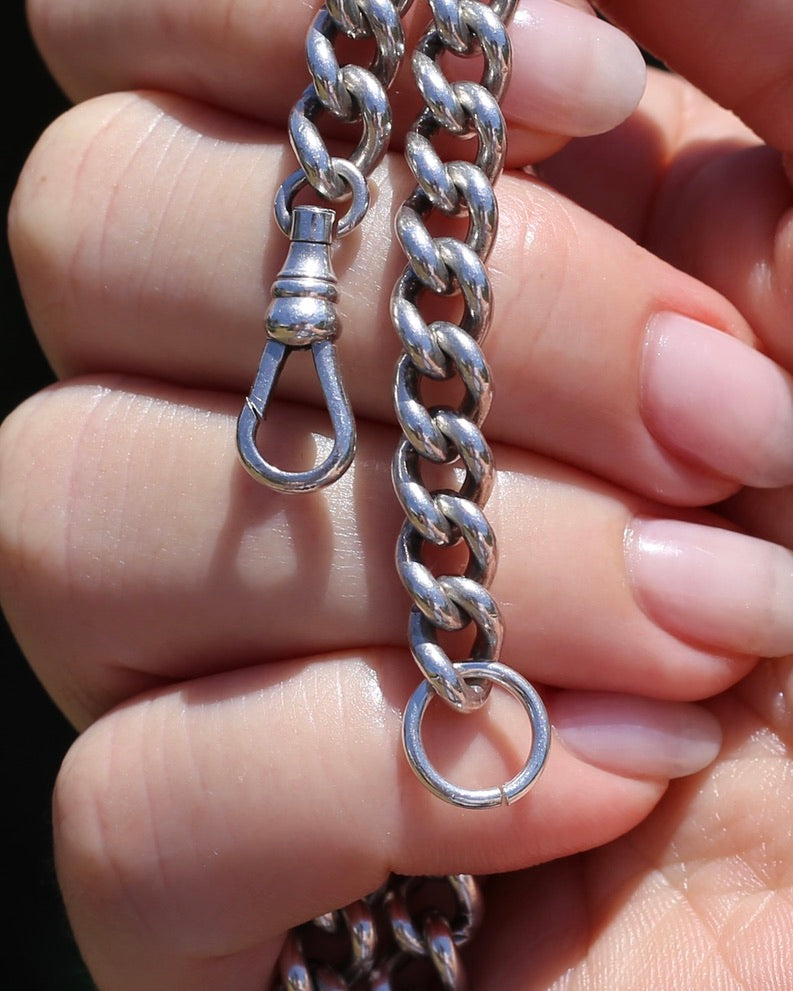 Vintage Silver Albert Chain, Likely American Made,  Swivel Albert Clasp, Sterling Silver, 50cm on 19.75 inches, 61.5g