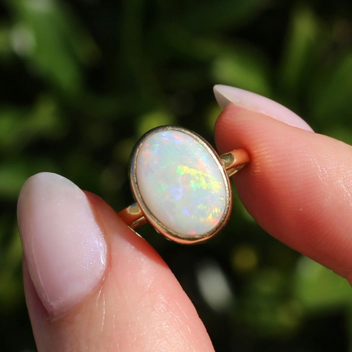 ON HOLD Early Australian Levinson Opal Ring, 18ct Yellow Gold, size N1/2 or 7