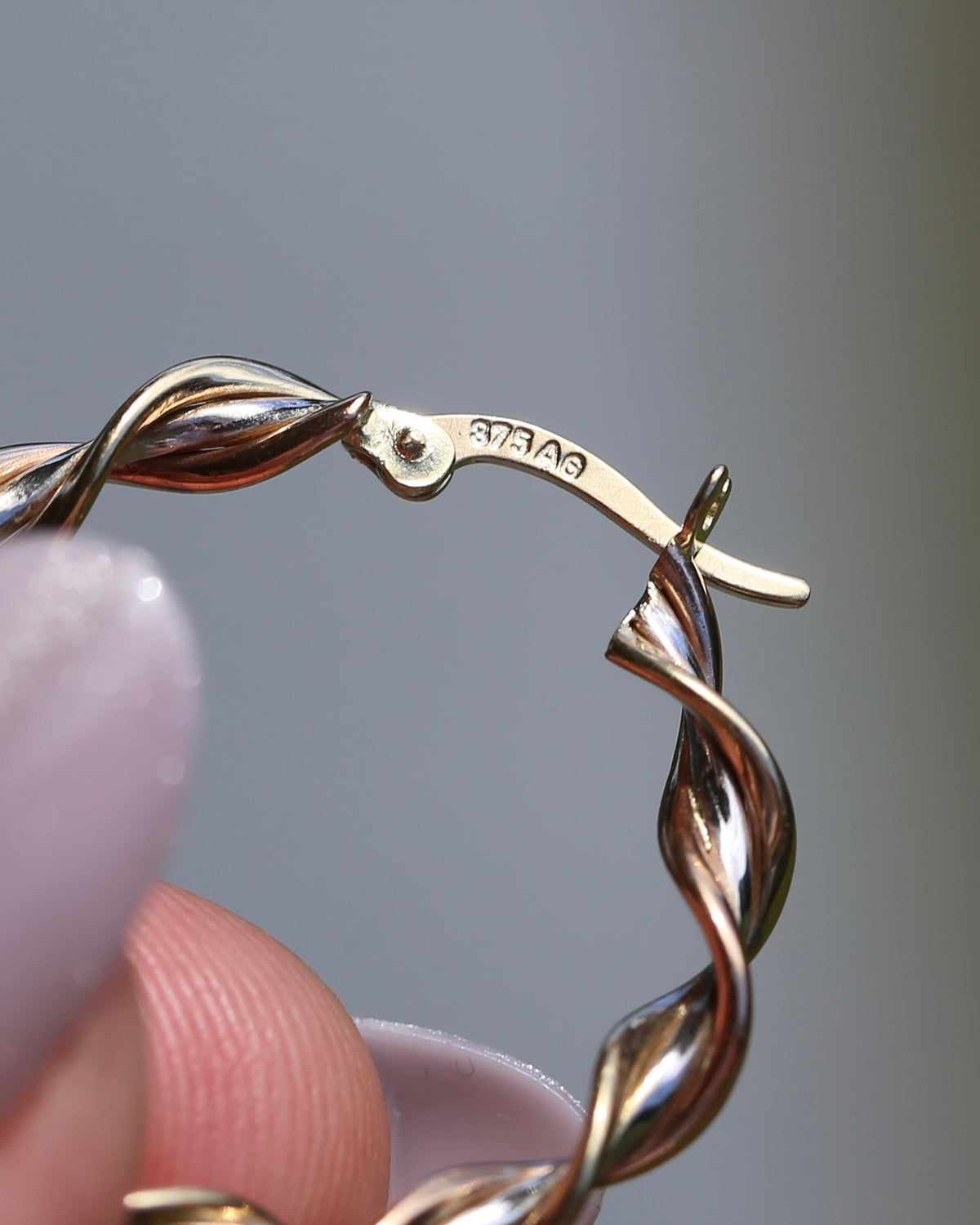 Tri-Colour Gold Twisted Hoop Earrings, 9ct Rose, Yellow and White Gold, 27.75mm, 2.73g