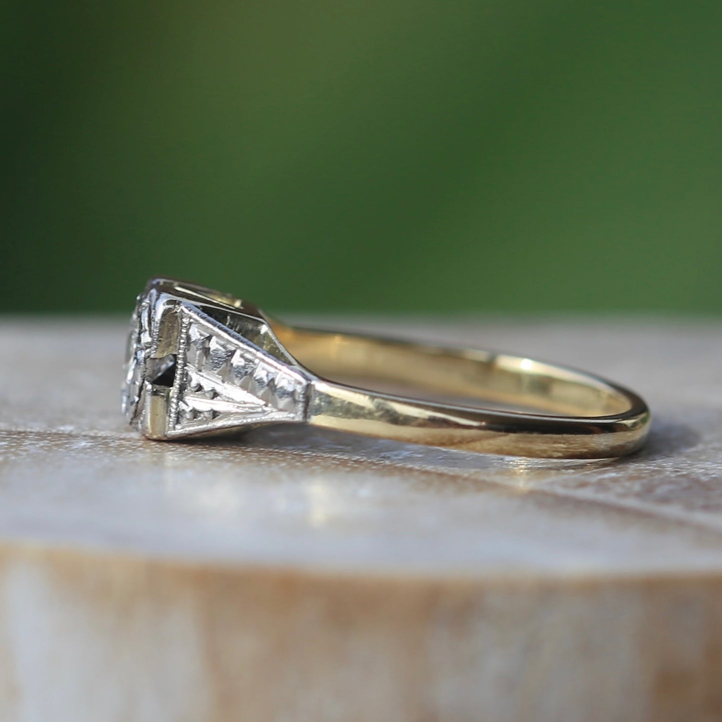 1930s Art Deco Inspired Platinum and 18ct Gold Solitaire Ring, size N or almost 6.75