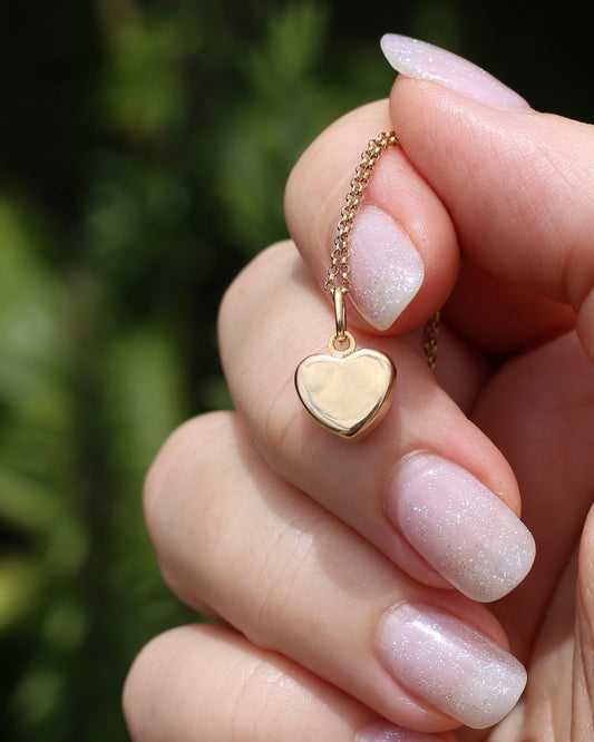 Puffy Heart Pendant, 9ct Yellow Gold, 0.93g