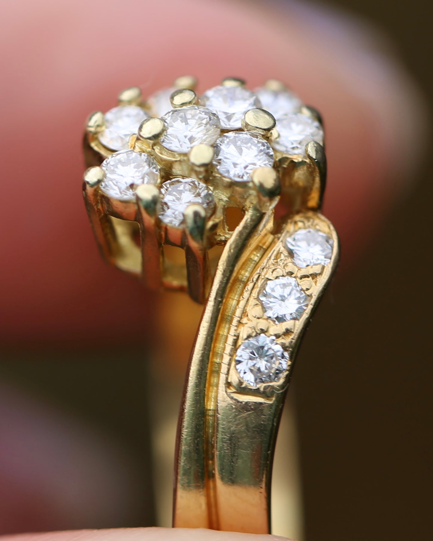 Circa 1970s Transitonal Brilliant Cut Diamond Ring, 18ct Yellow Gold Cluster Ring, size S or 9, 6.4g, with valuation