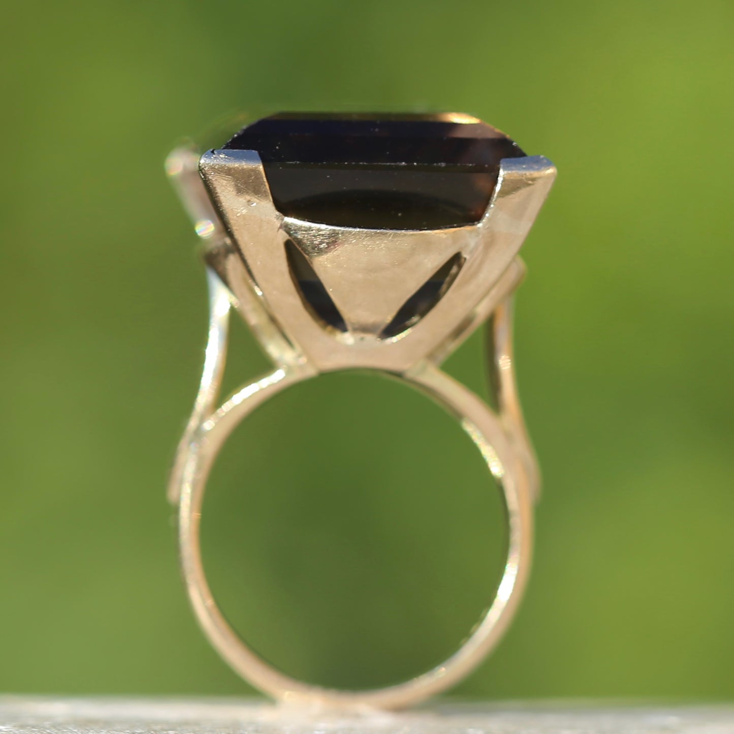 Mid Century 36ct Princess Cut Smoky Quartz Cocktail Ring, 9ct Yellow Gold, size N1/2 or 6.75