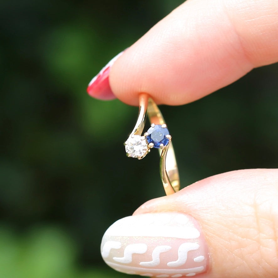 Sapphire and Diamond Toi et Moi, 18ct Yellow Gold, size N or 6.75