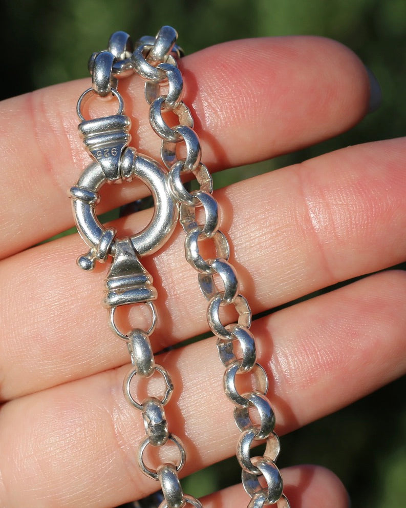 Chunky Silver Belcher Chain With Italian Bolt Clasp and large finals, 45.5cm or 18 inches, 36.9g