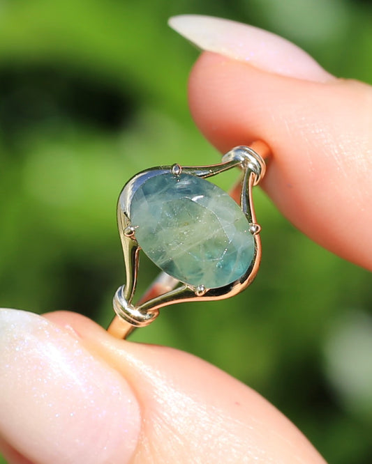 3.60ct Natural Included "mossy" Sapphire, 9ct Yellow Gold, size S or 9