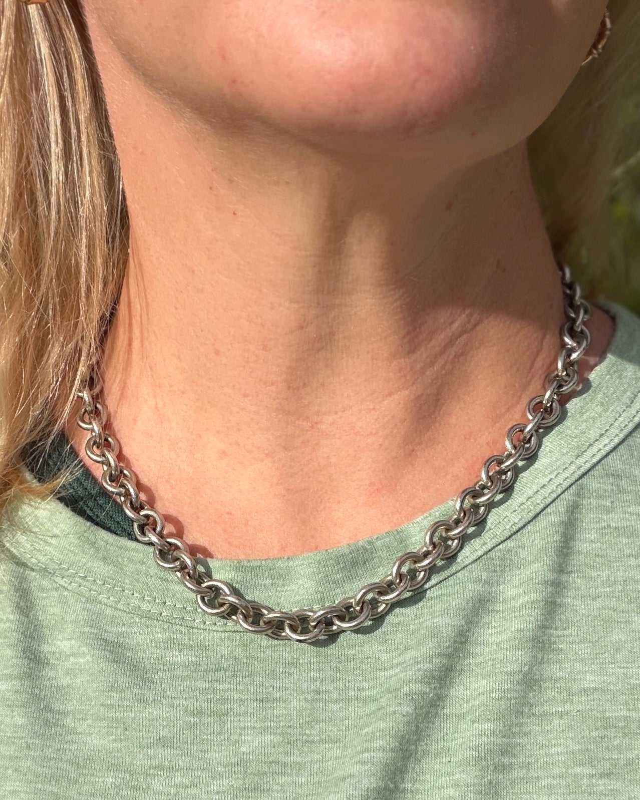 Vintage Chunky Oval Cable Chain with Parrot Clasp, Sterling Silver, 46cm or 18inches, 58.65g
