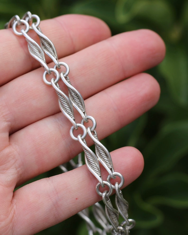 Vintage/ Vintique Fancy Link Single Swivel Albert Clasp Chain, Sterling Silver, 52cm or 20.5 inches, 30.0g