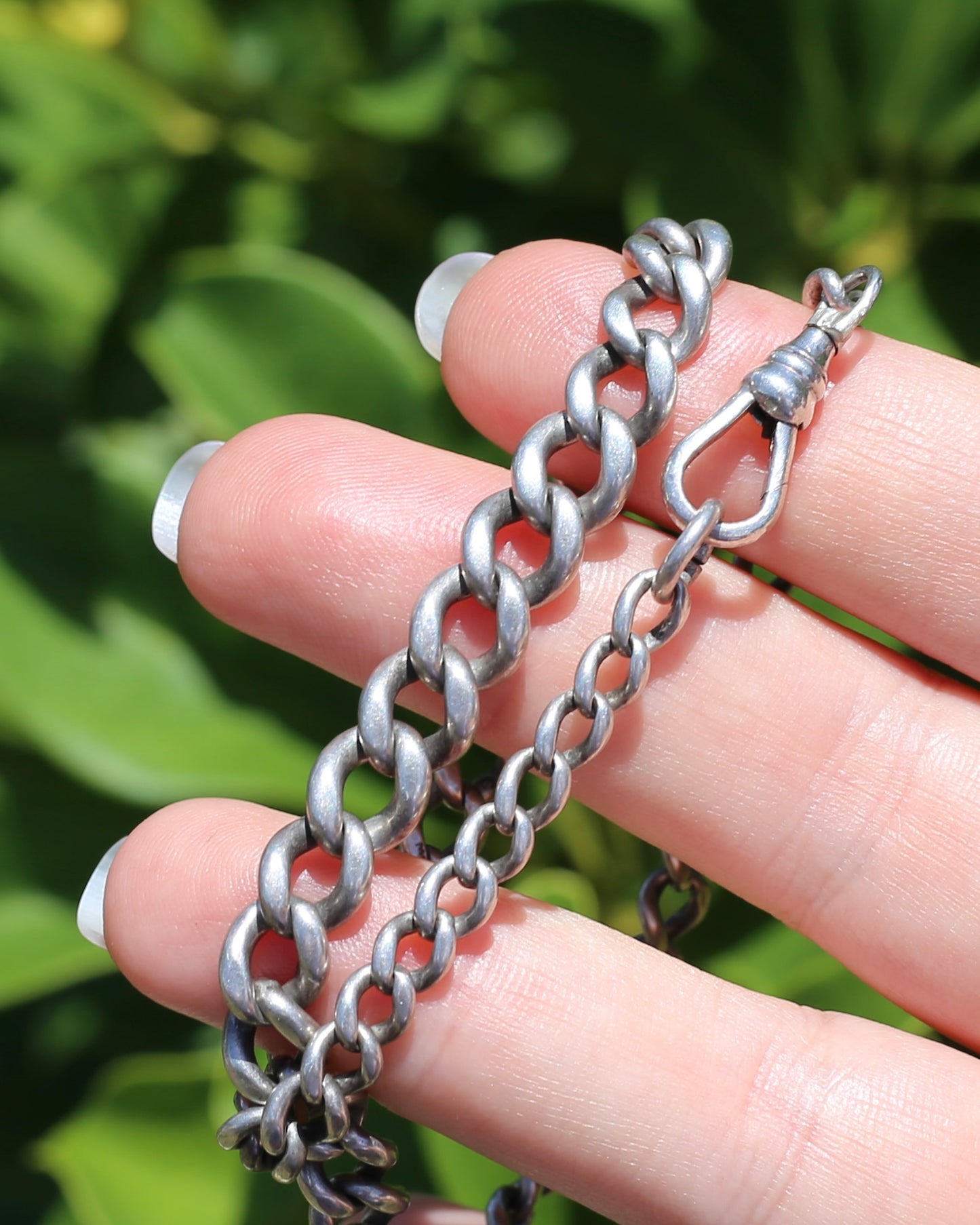 Vintique Uk Made Graduated Curb Sterling Silver Single Watch Chain with Albert Swivel, 34cm or 13.5 inches, 25.9g