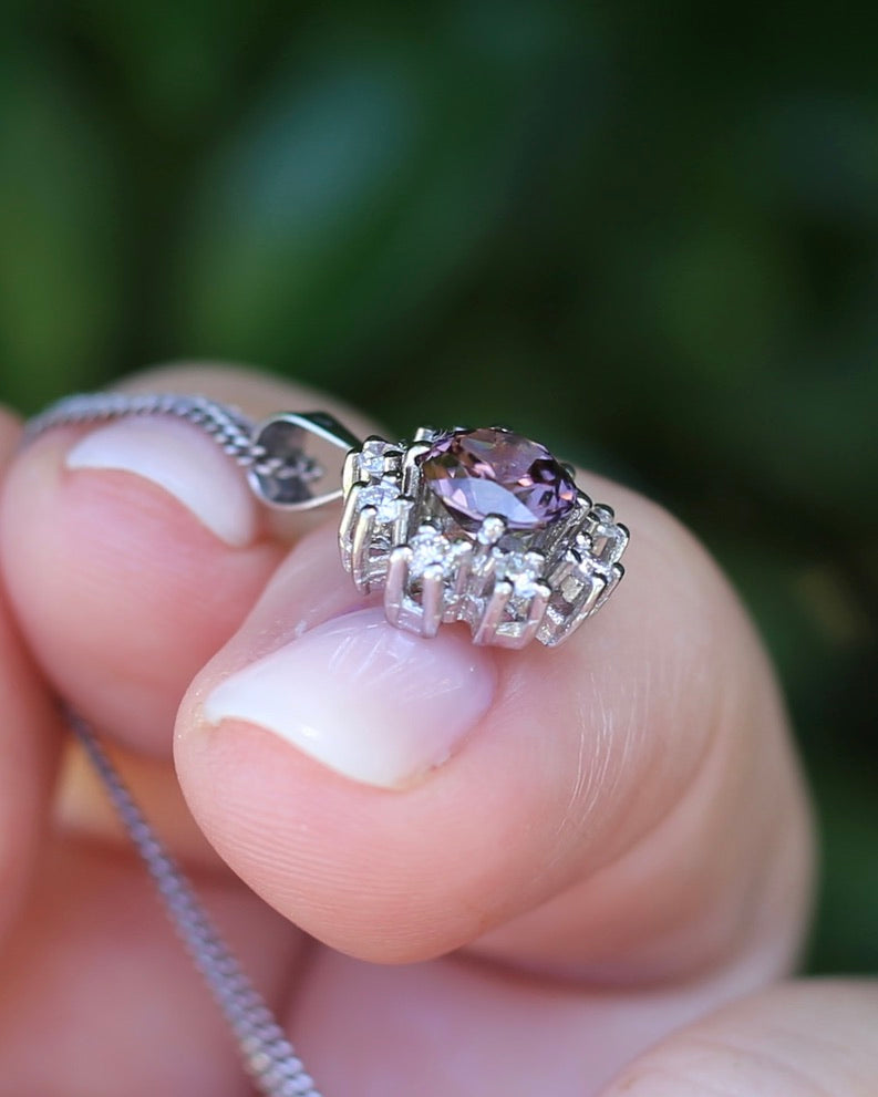 1.53ct Australian Zircon and Diamond Pendant, 14ct White Gold, 1.87g