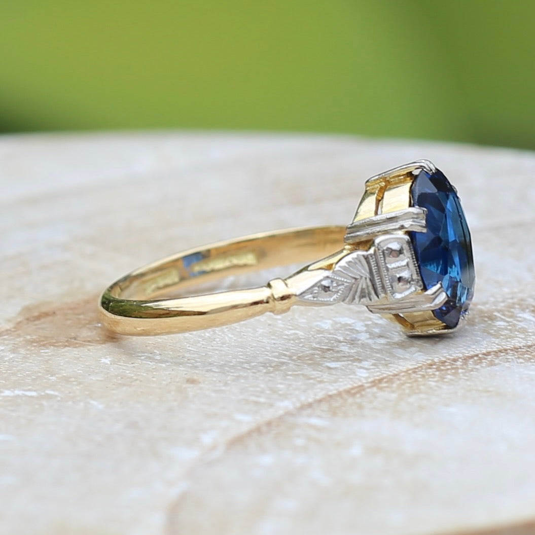 Early Australian Wendts Blue Spinel Ring, 18ct Gold & Platinum, size N or just smaller than 6.75