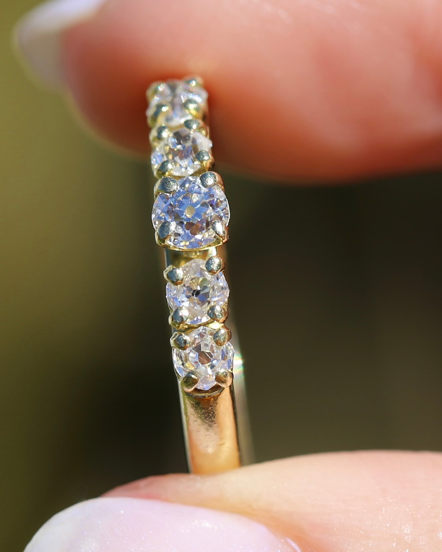Five Stone Old Cut Diamond Ring approx 0.85ct, Claw Set, 18ct Yellow Gold, size T or 9.5