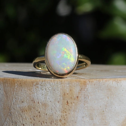 ON HOLD Early Australian Levinson Opal Ring, 18ct Yellow Gold, size N1/2 or 7