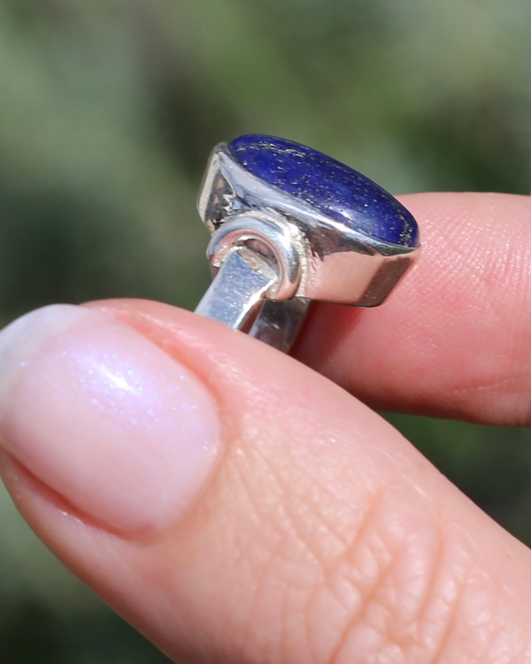 Lapis Cabochon in Silver Bezel Setting, Sterling Silver, size P1/2 or just under 8, 4.9g