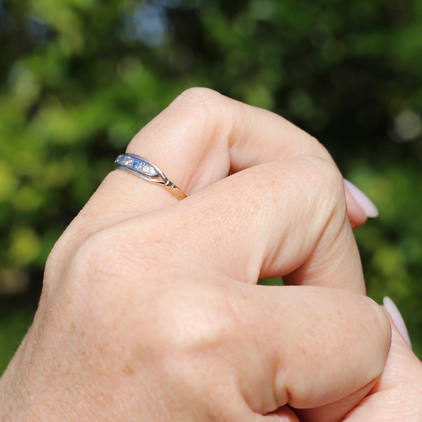 1930s 15ct Gold and Platinum 5 Stone Spinel Ring, 15ct Yellow Gold & Platinum, size M1/2 or 6.5