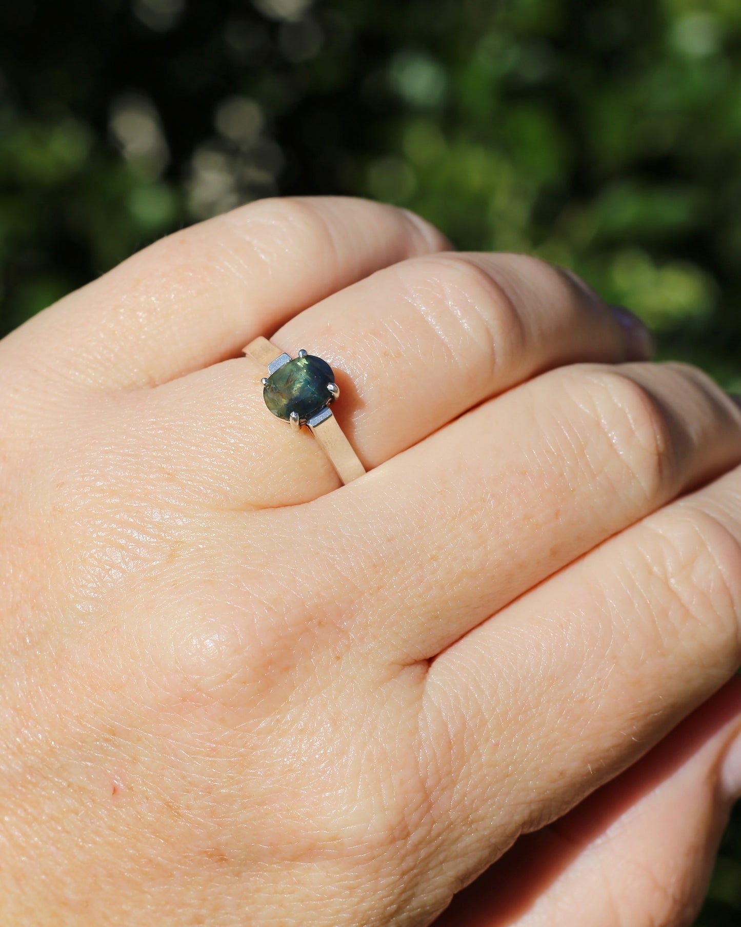 Bi Colour Natural Sapphire, Sterling Silver, size O or 7.25