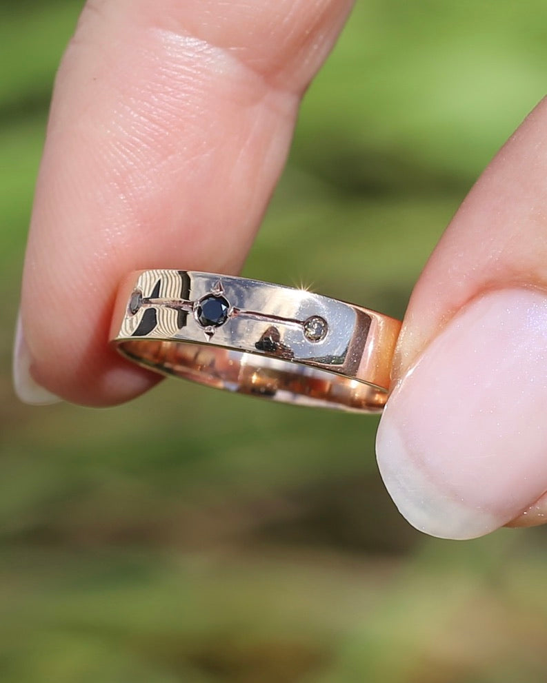 Black and Champagne Set Diamond Band, 9ct Rose Gold, size 8.5 or just over Q1/2 - fits more like a Q or just under 8.25, 3.0g