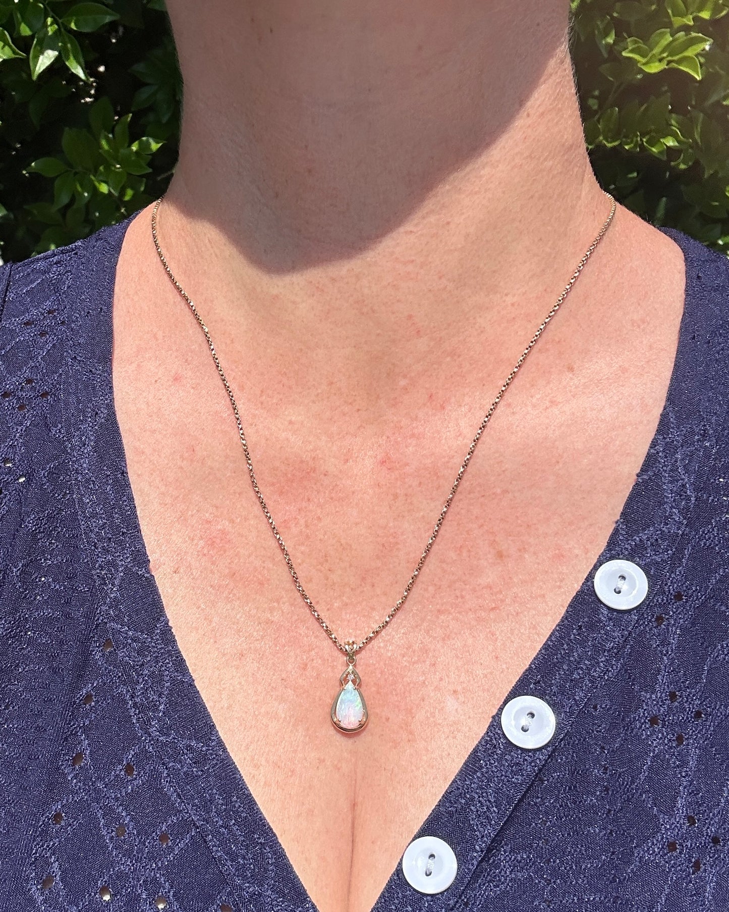 Pear Crystal Opal and Diamond Pendant, 10ct Yellow Gold, 1.5g