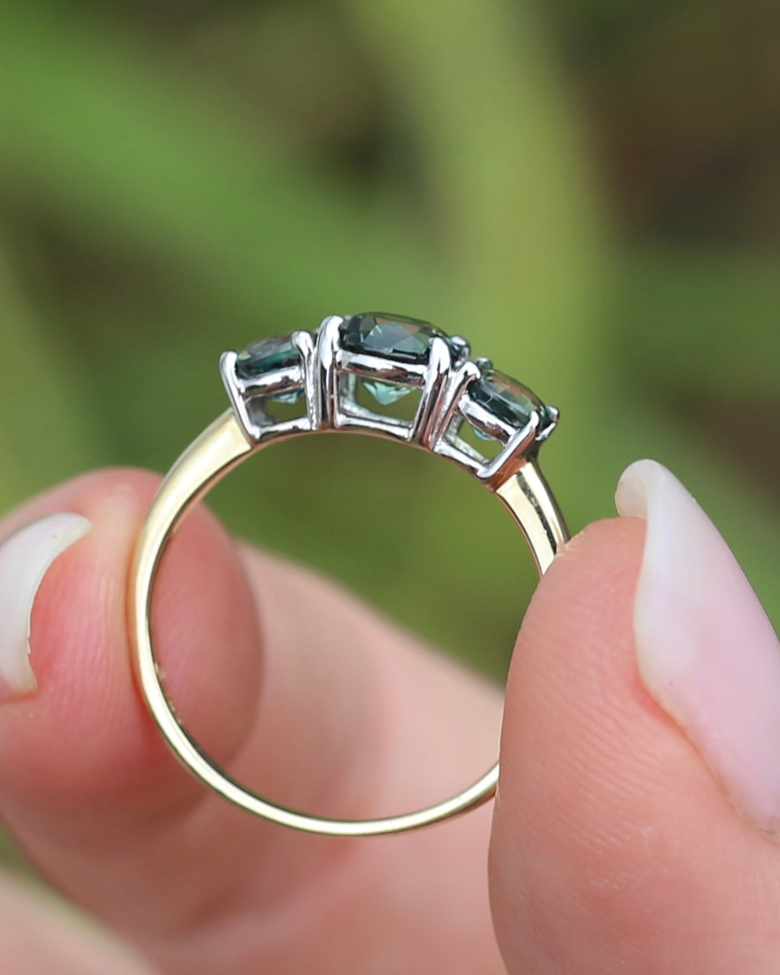 2.14ct Parti Sapphire Trilogy Ring, 14ct White and Yellow Gold, size N1/2 or 7, 2.64g