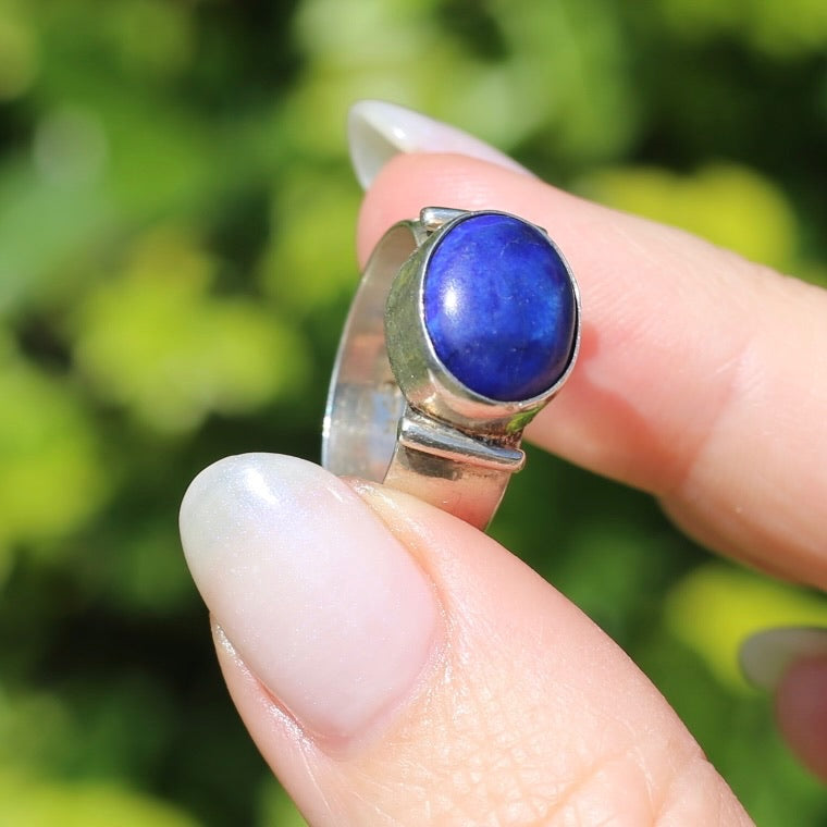 East West Set Oval Lapis Lazuli, Sterling Silver, size P or 7.5 (fits about a size smaller)