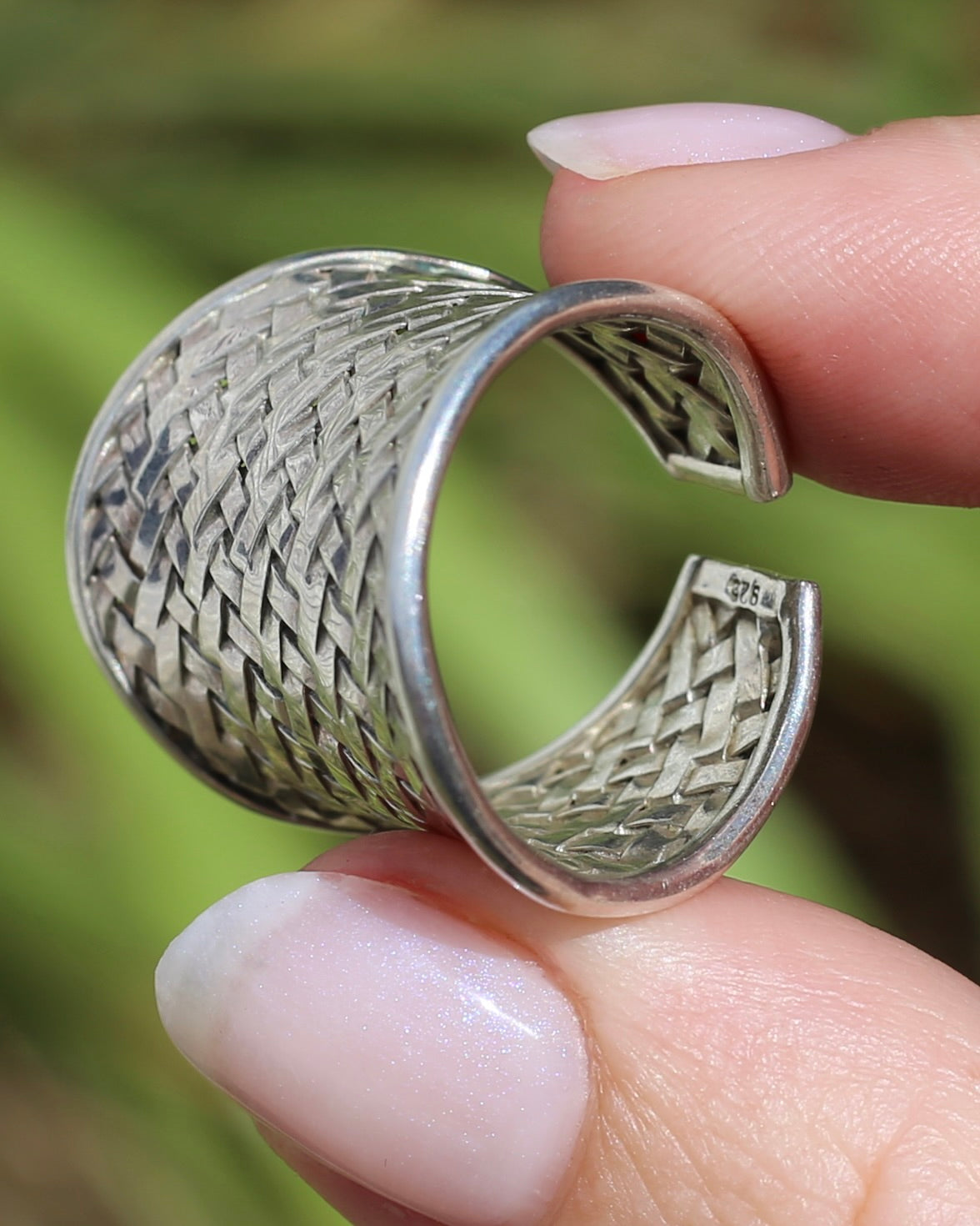 Woven Silver Cuff Ring, Sterling Silver, currently fits like a size P1/2 or Q - but easily sizeable, 8.2g