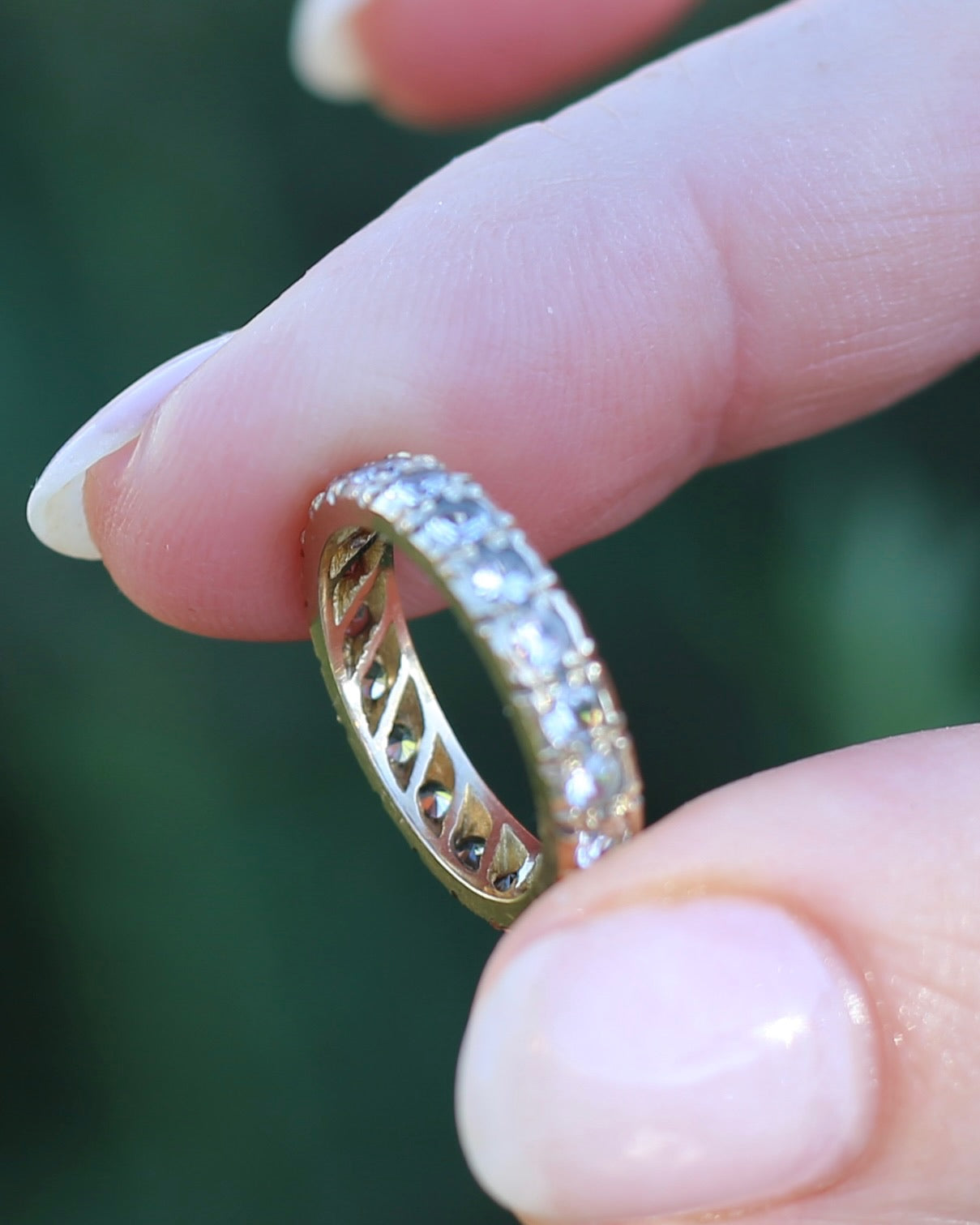 Vintage 1950s Style White Spinel Eternity Ring, 9ct Yellow Gold, size J or 4.75