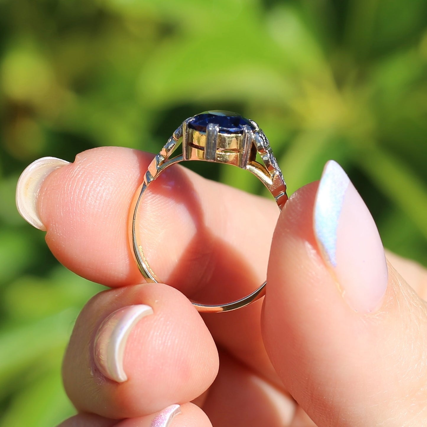 Early Australian Wendts Blue Spinel Ring, 18ct Gold & Platinum, size N or just smaller than 6.75