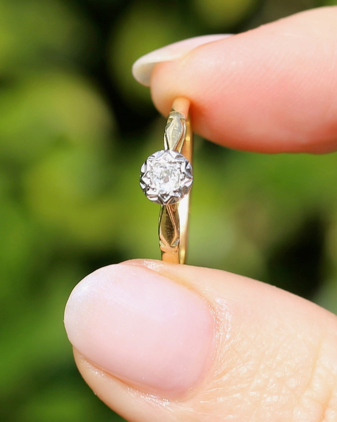 Circa 1930s Old Cut Solitaire, 18ct Yellow Gold and Diamond, size 7 or N1/2