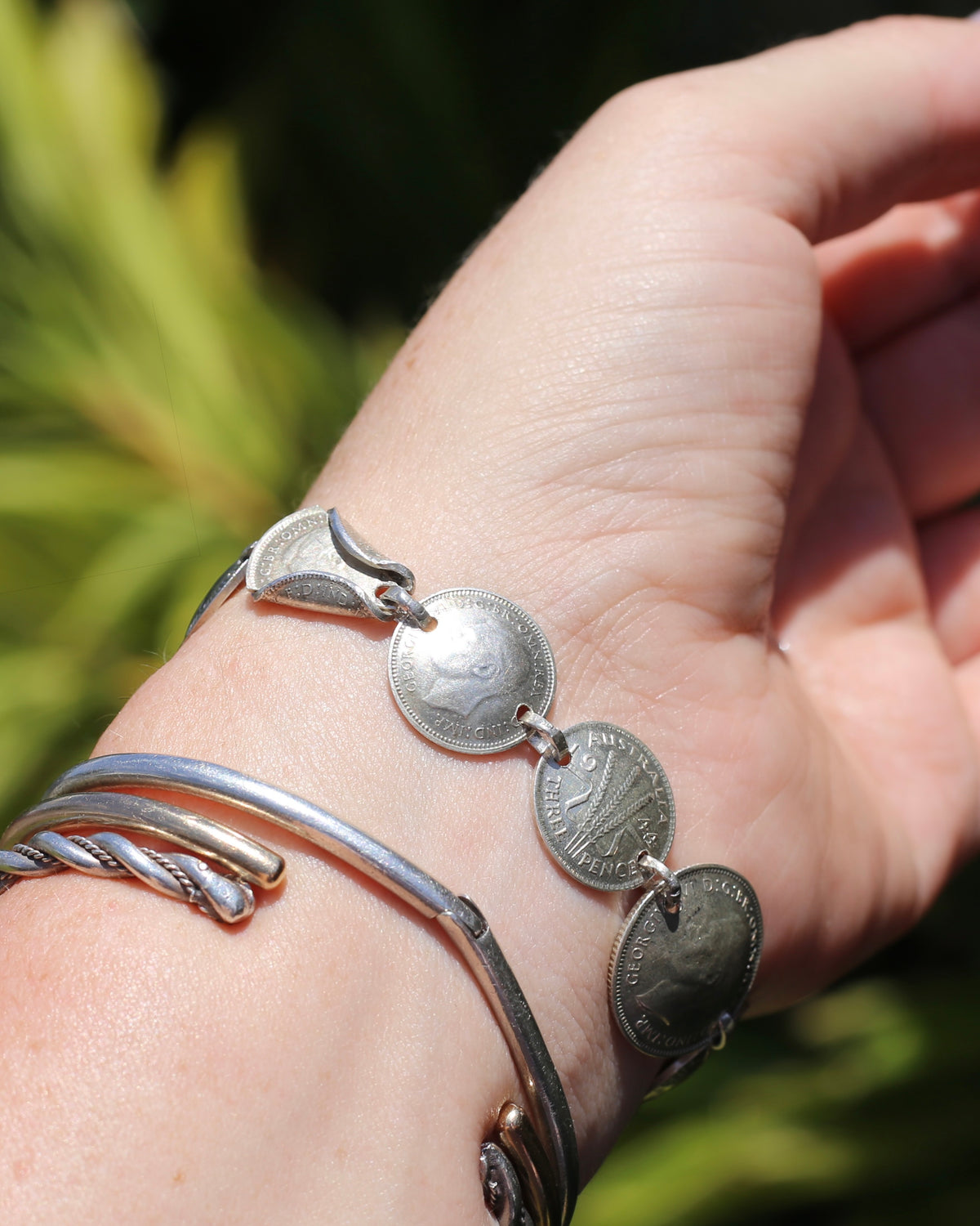 WWII Lucky Sixpence and Threepence Bracelet - coins 1938, 1942, 1943, 1944, 92.5% silver, 17.5cm or just under 7 inches, 19.83g