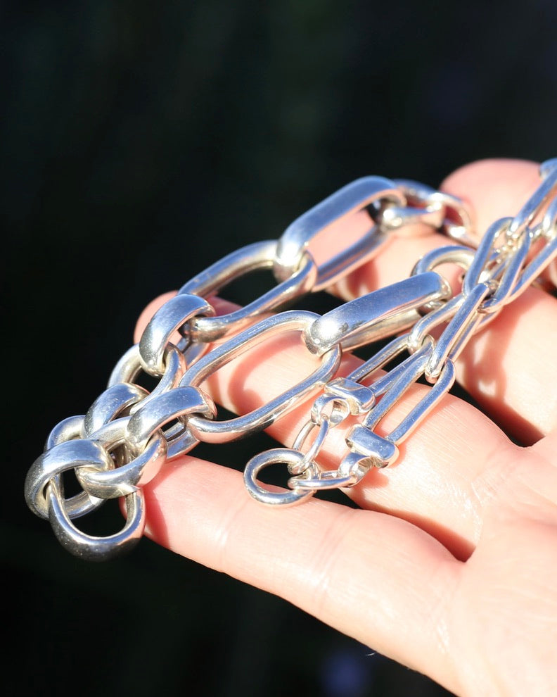 Australian Brand Semi Hollow Chunky Silver PaperClip Style Necklace, 39.7g, 45.5cm