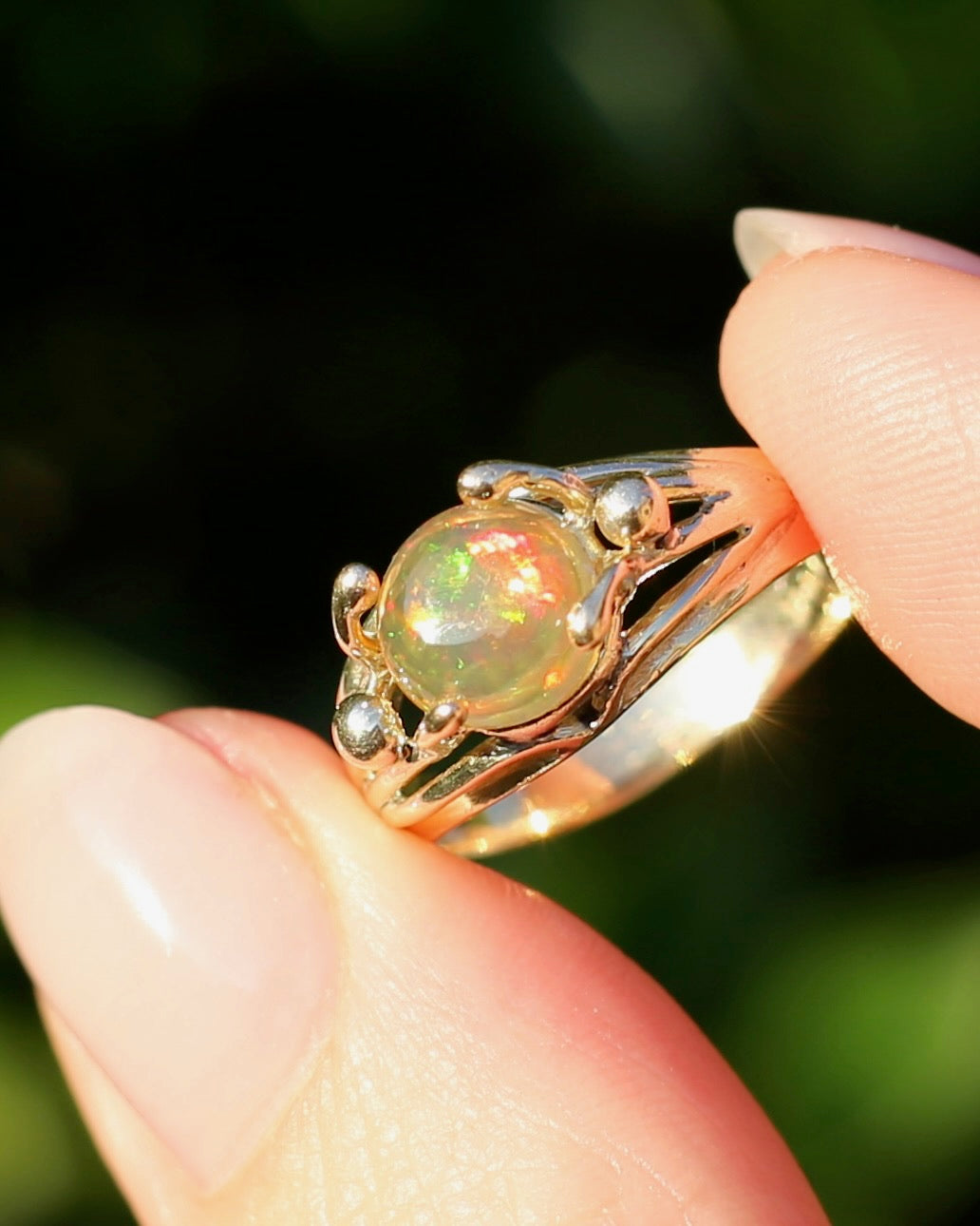 Mexican Opal Cabochon Ring, 14ct Yellow Gold, size 6 or L1/2