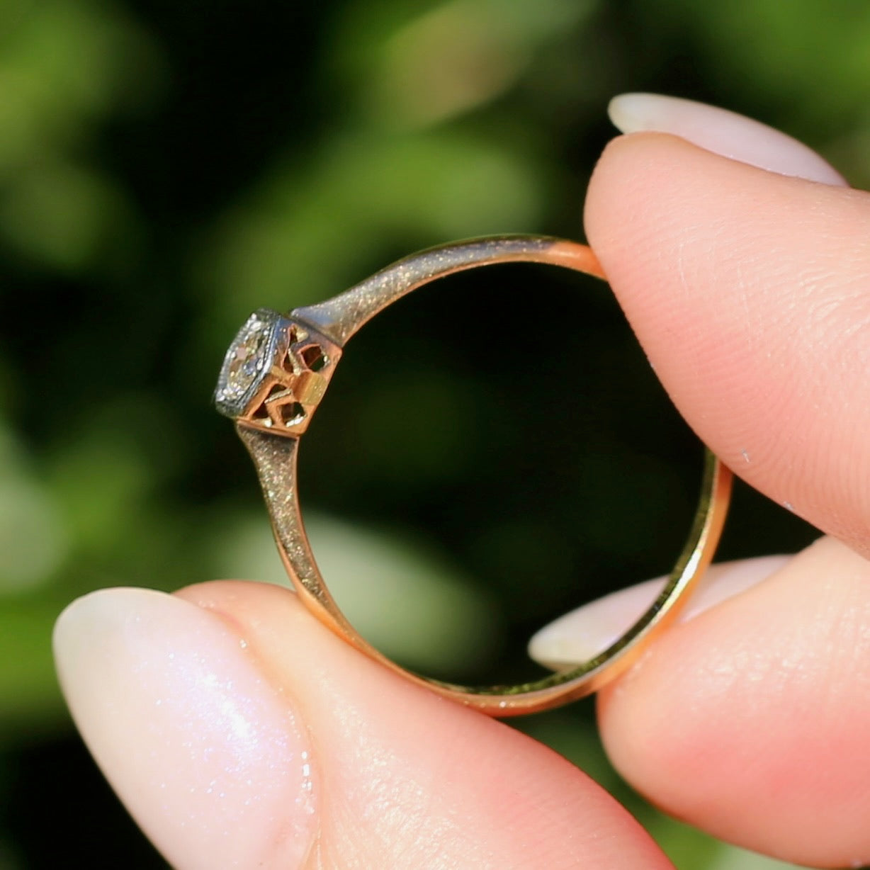 Early Australian Old Cut Diamond Solitaire by H. G. Rogers, 18ct White and Yellow Gold, size 9.5 or just over S1/2